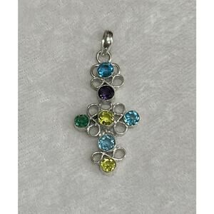 Citrine Amethyst Topaz Silver Pendant Marked .925 Sterling